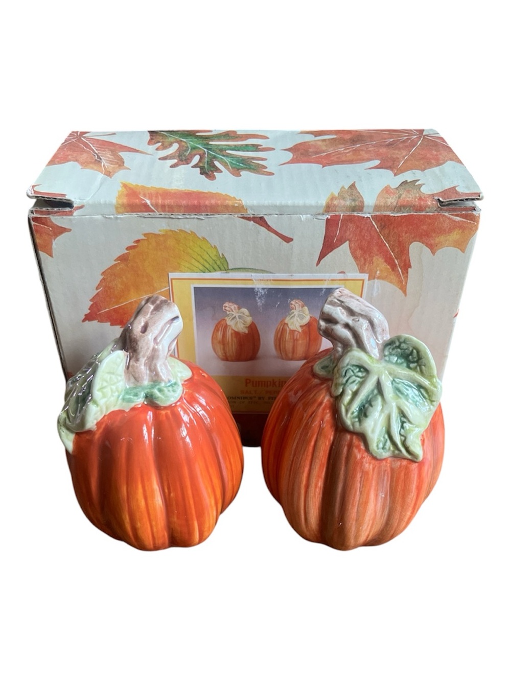 Vintage Fitz and Floyd-Ceramic Pumpkin Salt & Pepper Shakers